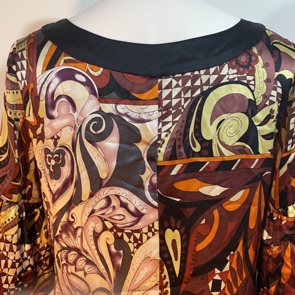 Vintage Y2K SINGLE Dress 100% Silk Satin Abstract Mixed Print Mini Dress size L - Picture 7 of 11